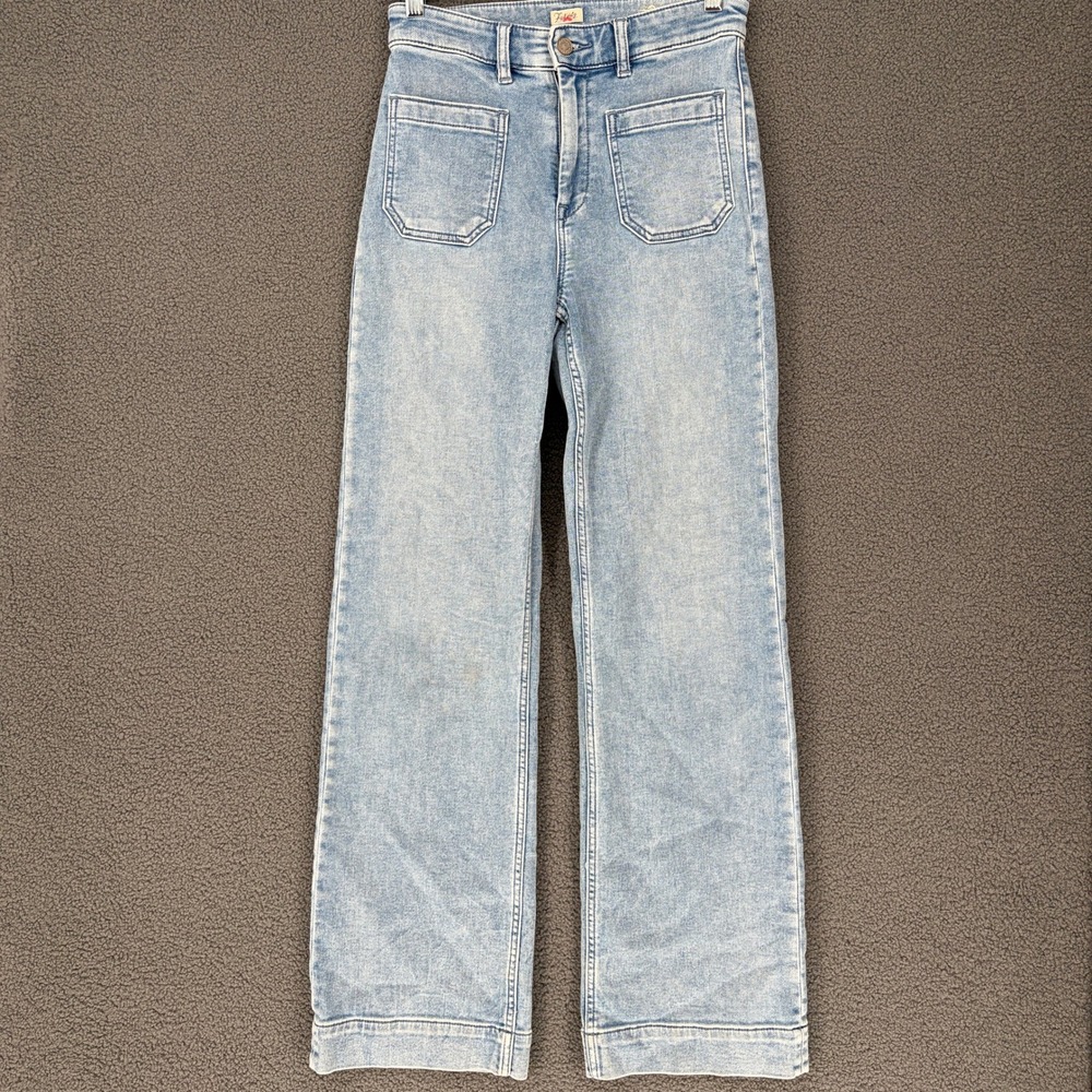 Faherty Women Light Wash High Rise Wide Leg Patch Pocket Jeans Blue Size 27